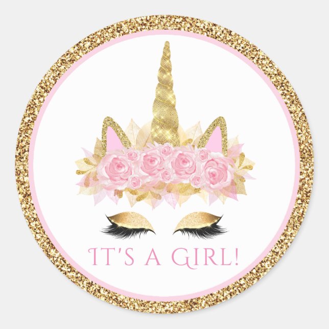 Unicorn Baby Shower Stickers (Vorderseite)
