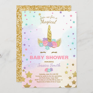 Unicorn Babydusche Einladung Pink Gold Magical