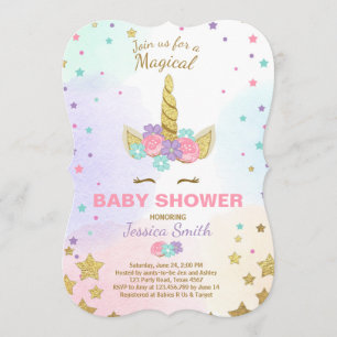 Unicorn Babydusche Einladung Pink Gold Magical
