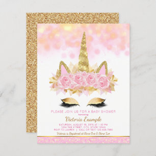 Unicorn Babydusche Rosa Gold Unicorn Gesicht Einladung
