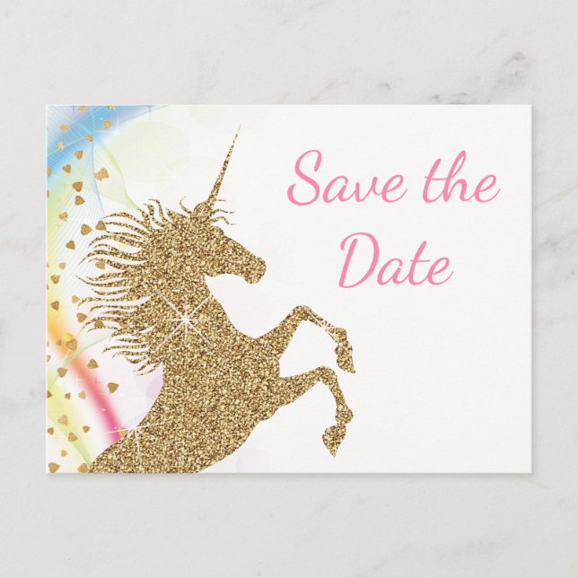 Unicorn Babydusche Save the Date Postkarten (Vorderseite)