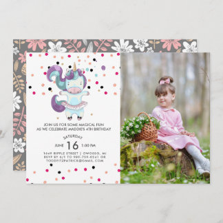 Unicorn Ballerina Geburtstagsparty Einladung