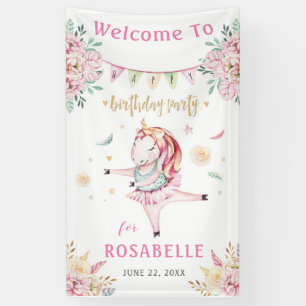 Unicorn Ballerina Pink Floral Geburtstag Willkomme Banner