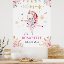Unicorn Ballerina Pink Floral Geburtstagsparty Poster