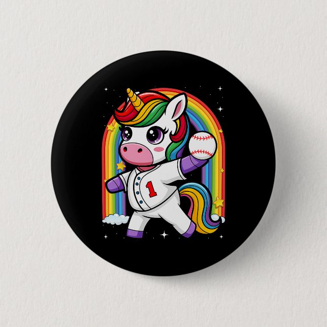 Unicorn Baseball Rainbow Baseball Lover I Unicorn Button (Vorderseite)