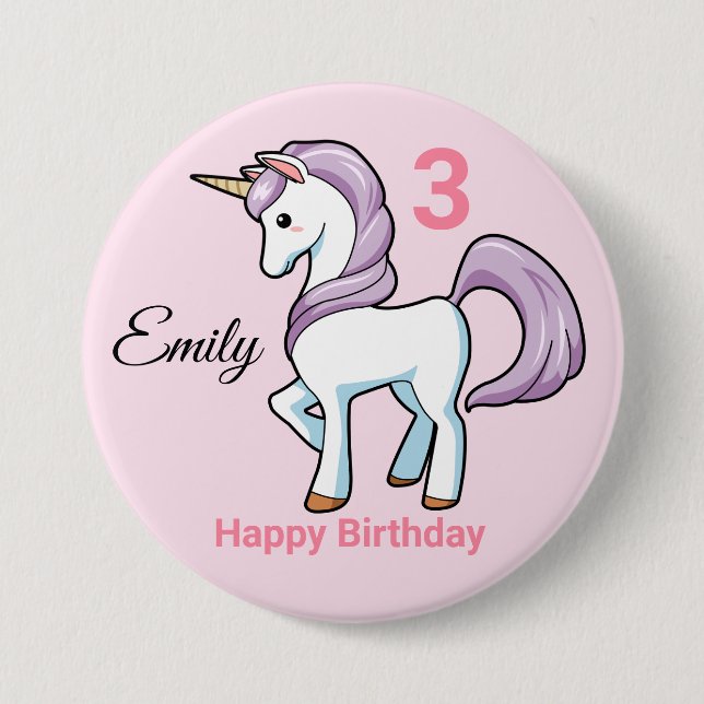 UNICORN Birthday Button Personalize Girls Name Age (Vorderseite)