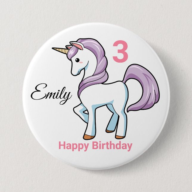 UNICORN Birthday Button Personalize Name Age (Vorderseite)