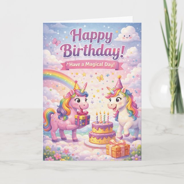 Unicorn Birthday Card for Girls Karte (Vorderseite)