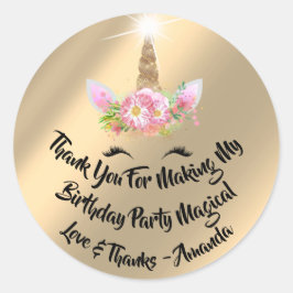 Unicorn Birthday Favor Rose Spark Gold Floral Lash Runder Aufkleber