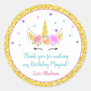 Unicorn Birthday Favor Tags Runder Aufkleber