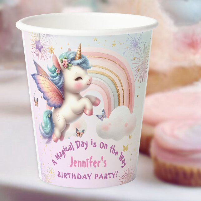 Unicorn Birthday Girl Lila Pink Paper Pappbecher (Von Creator hochgeladen)