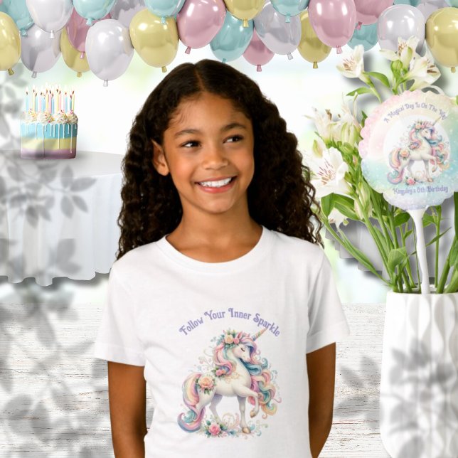 Unicorn Birthday Girl Magical Rainbow Pastel T-Shirt (Follow Your Inner Sparkle Rainbow Unicorn Pastel T-Shirt)
