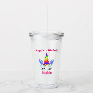 Unicorn Birthday Girl Niedlich Rainbow Add Name Ag Acryltrinkbecher