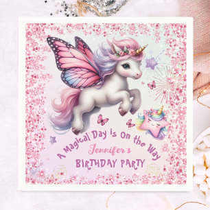 Unicorn Birthday Girl Pink Lila Glitzer Serviette