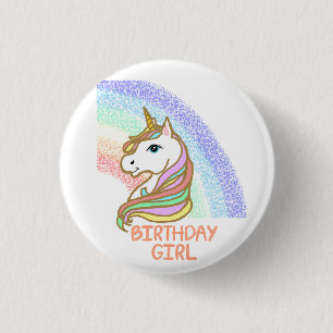 Unicorn Birthday Girl Rainbow Button