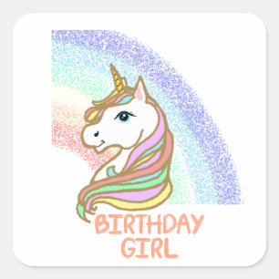 Unicorn Birthday Girl Rainbow Quadratischer Aufkleber