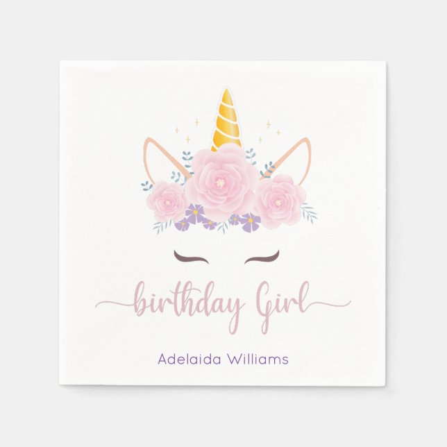 Unicorn Birthday Girl Serviette (Vorderseite)