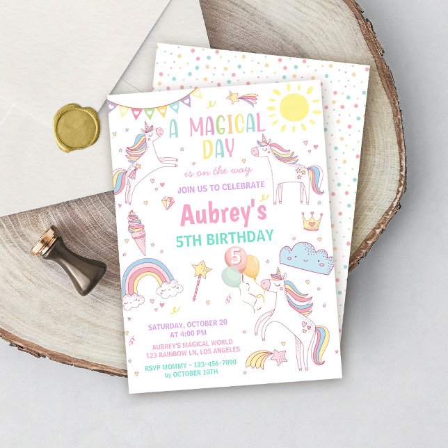 Unicorn Birthday Invitation Magical Pastel Rainbow Einladung (Von Creator hochgeladen)