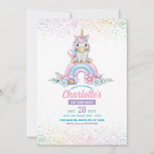 Unicorn Birthday Invite Girl Rainbow Glitzer Niedl Einladung
