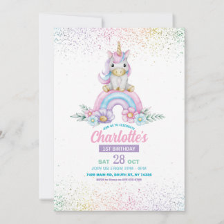 Unicorn Birthday Invite Girl Rainbow Glitzer Niedl Einladung