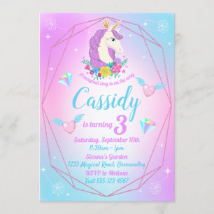 Unicorn Birthday Magischer Glitzer Regenbogen Einladung