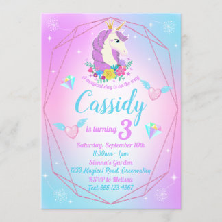 Unicorn Birthday Magischer Glitzer Regenbogen Einladung