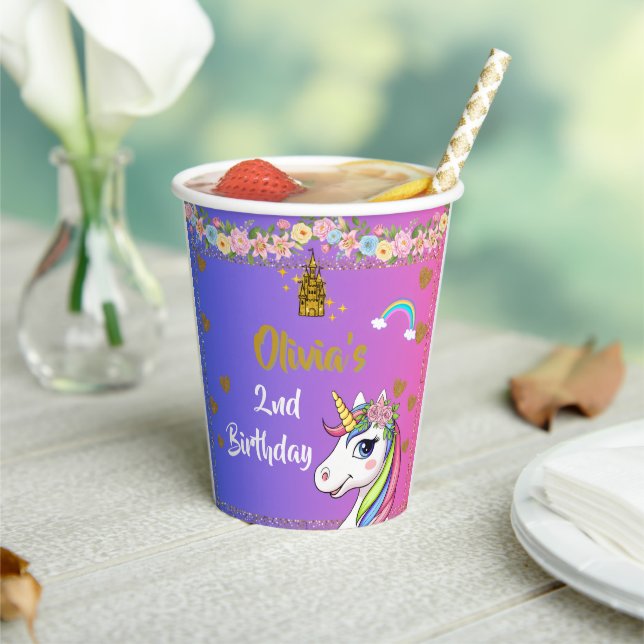 Unicorn Birthday Paper Cups |Rainbow Unicorn-Party Pappbecher (In Situ)