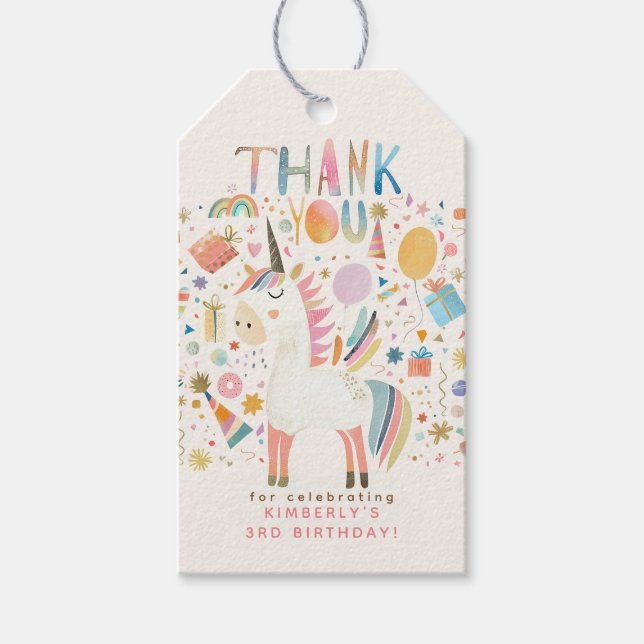 Unicorn Birthday Party Danke Geschenkanhänger (Vorderseite)