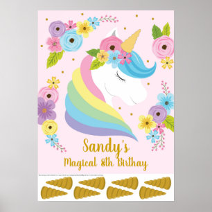 Unicorn Birthday Party Game   BUTTON SCHWANZ Poster