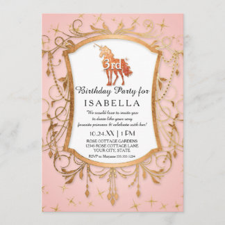 Unicorn Birthday Party Girl Princess Rose Gold Einladung
