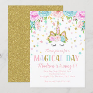 Unicorn Birthday Party Gold Glitzer Blume Stars Einladung