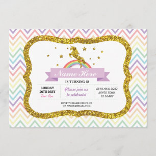 Unicorn Birthday Party Gold Glitzer Rainbow Einlad Einladung