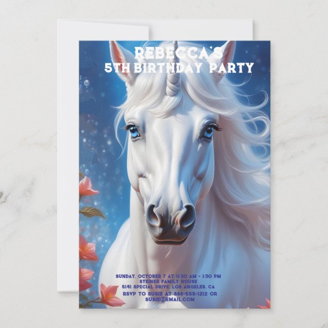 Unicorn Birthday Party Invitation Einladung (Vorderseite)