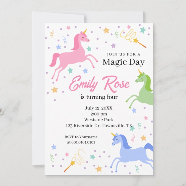 Unicorn Birthday Party Invitation Einladung (Vorderseite)