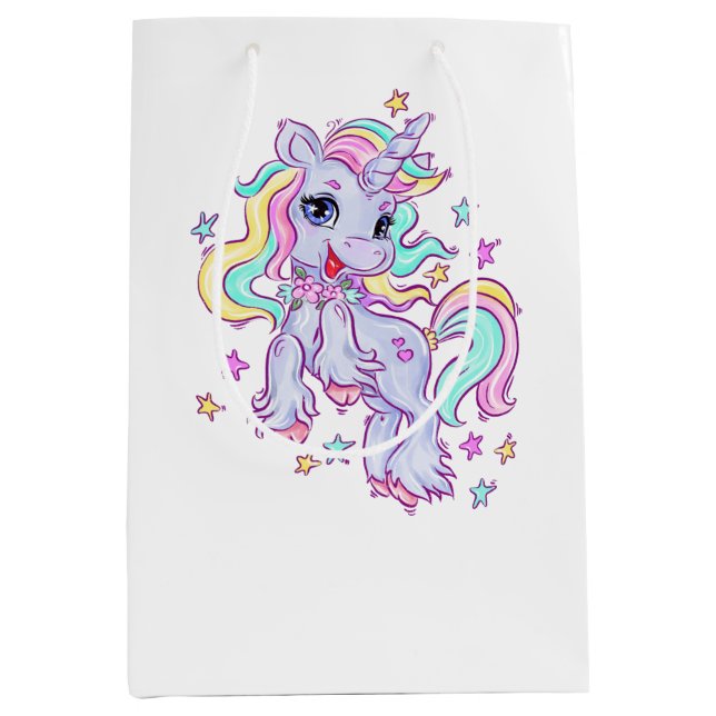 Unicorn Birthday Party Mittlere Geschenktasche Geschenktüte (Vorderseite)