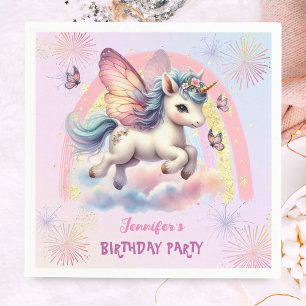 Unicorn Birthday Party Pink Gold Rainbow Paper Serviette