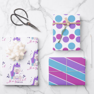Unicorn Birthday Party Rainbow Colors Geschenkpapier Set