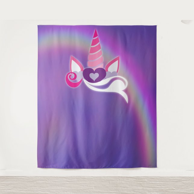 Unicorn Birthday Party Rainbow Foto Hintergrund Wandteppich (Vorderseite)