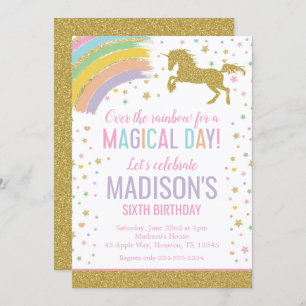 Unicorn Birthday Party Rainbow Gold Glitzer Einladung