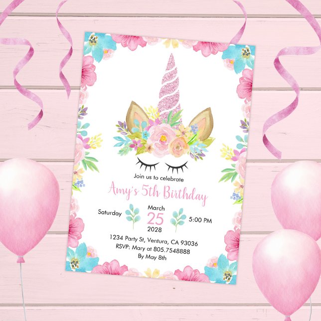 Unicorn Birthday Party Wasserfarbe Magische Luft Einladung (Von Creator hochgeladen)