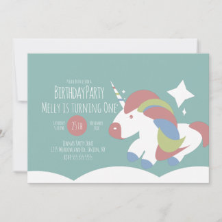 Unicorn Birthday Party Wolken farbenfroh einfach Einladung