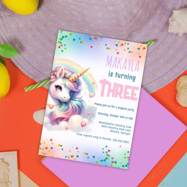 Unicorn Birthday Rainbow kids Party Anpassbar Einladung (Von Creator hochgeladen)