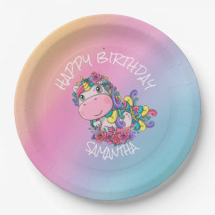 Unicorn Birthday Rainbow Pappteller