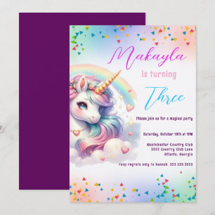 Unicorn Birthday Rainbow Party individuell anpassb Einladung