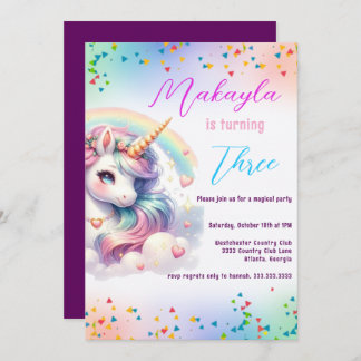 Unicorn Birthday Rainbow Party individuell anpassb Einladung