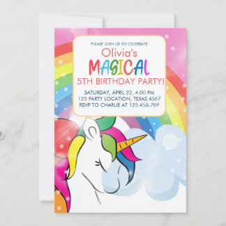 Unicorn Birthday Rainbow Party Magical Girl Party Einladung