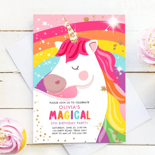 Unicorn Birthday Rainbow Party Magical Girl Pink Einladung (Von Creator hochgeladen)