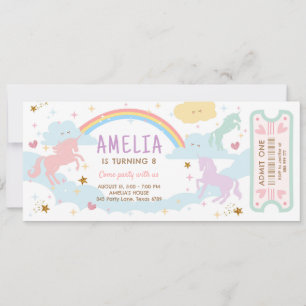 Unicorn Birthday Rainbow Pastel Magical Ticket Einladung