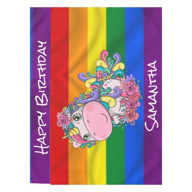Unicorn Birthday Rainbow Tablecloth Tischdecke (Vorderseite)