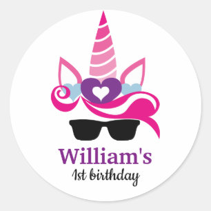Unicorn Birthday Runder Aufkleber
